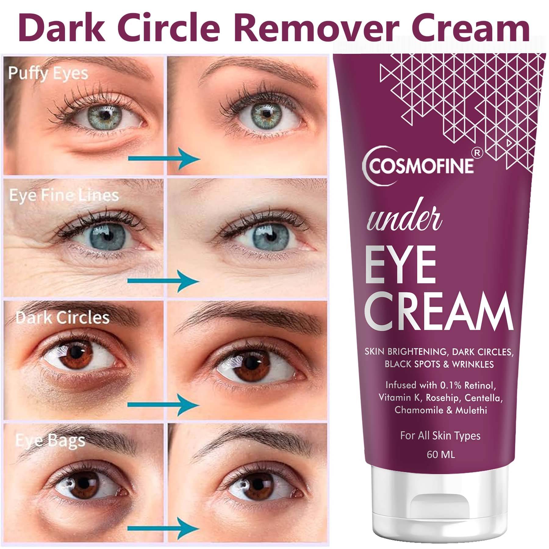     			COSMOFINE Under Eye Cream, Dark Circle Remover Cream Eye Mask 60 mL
