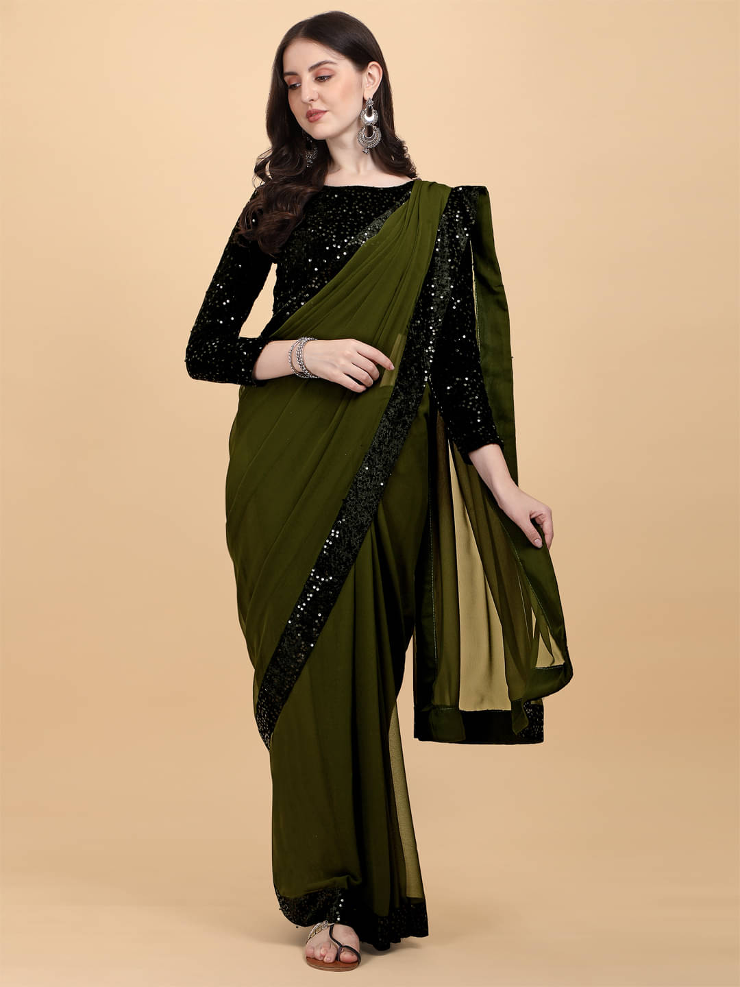 Crissy Georgette Self Design Banarasi saree With Unstitched Blouse Piece ( Light Green ) Crissy Georgette Self Design Banarasi saree With Unstitched Blouse Piece ( Light Green )