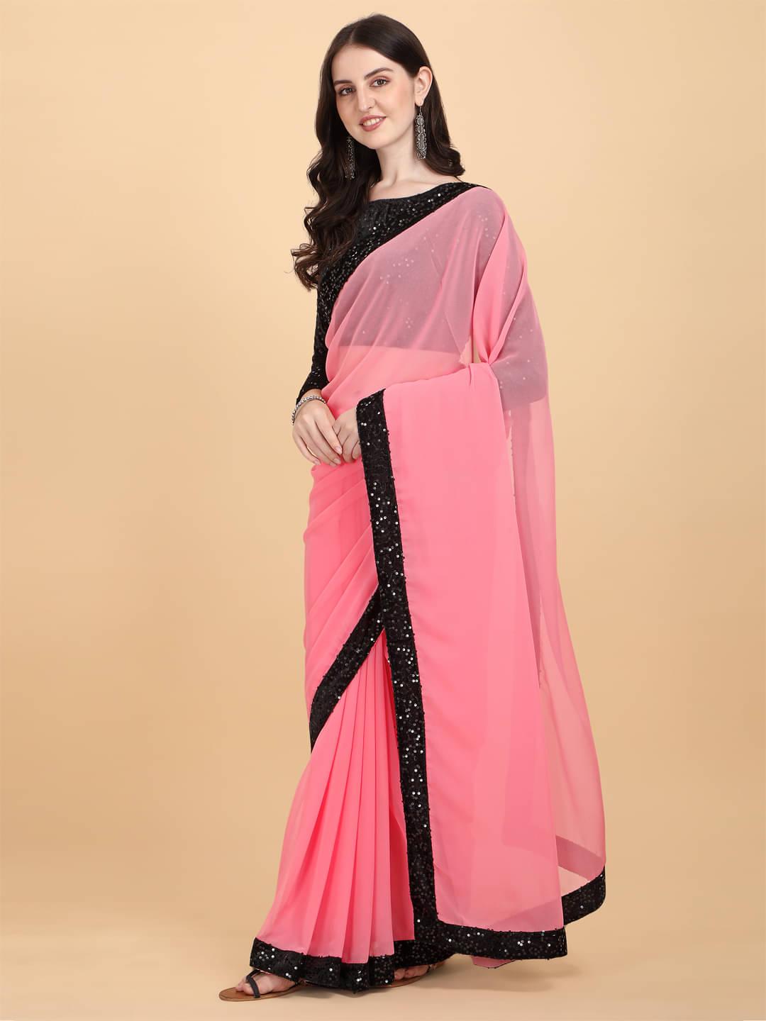     			Crissy Georgette Self Design Banarasi saree With Unstitched Blouse Piece ( Pink )