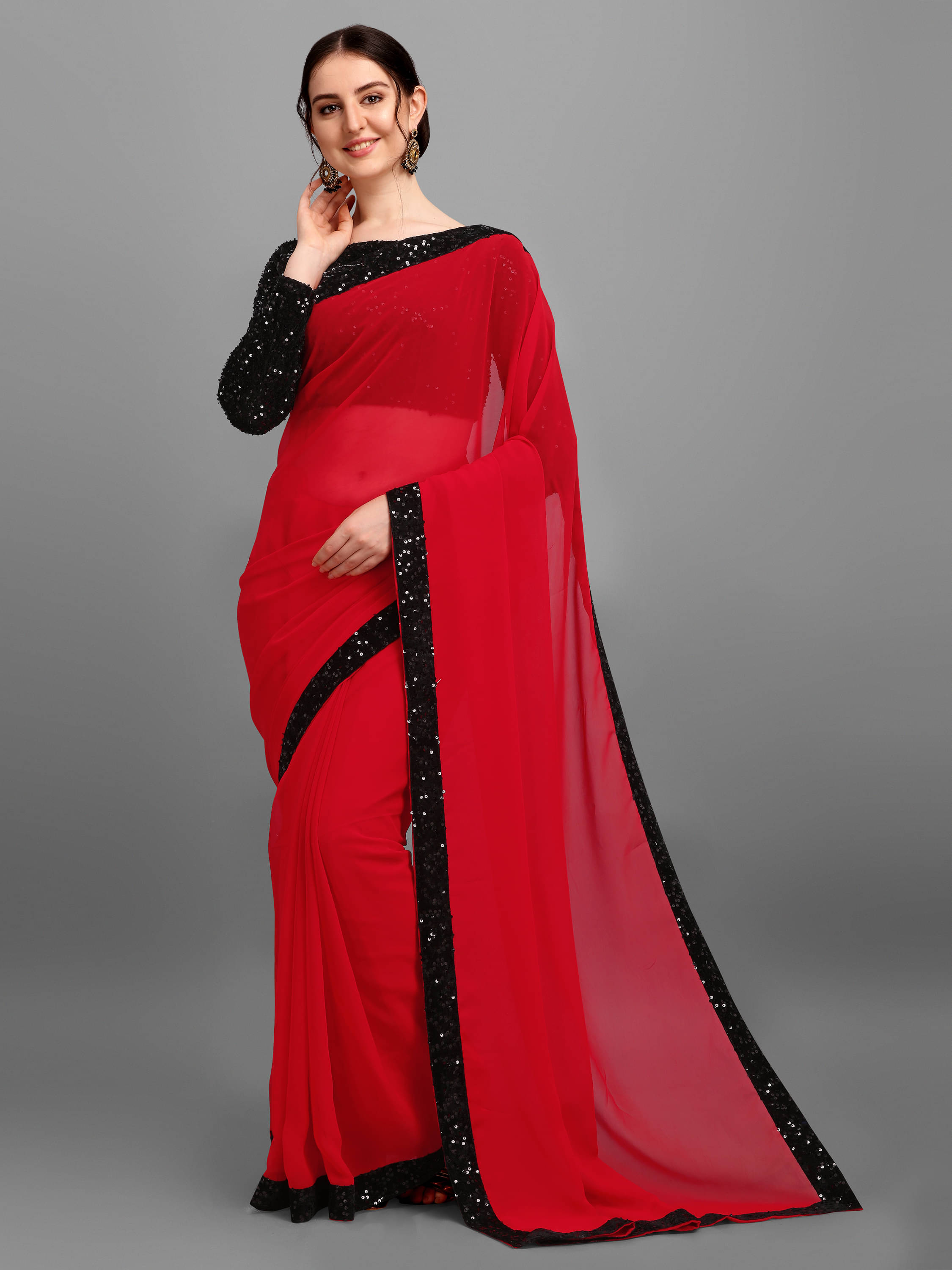     			Crissy Georgette Self Design Banarasi saree With Unstitched Blouse Piece ( Red )