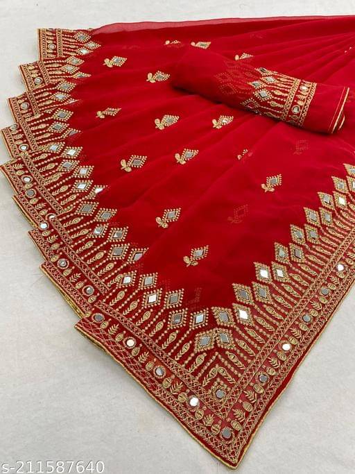     			Crissy Georgette Woven Banarasi saree With Unstitched Blouse Piece ( Red )