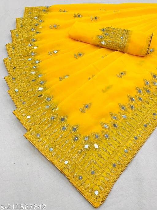     			Crissy Georgette Woven Banarasi saree With Unstitched Blouse Piece ( Yellow )