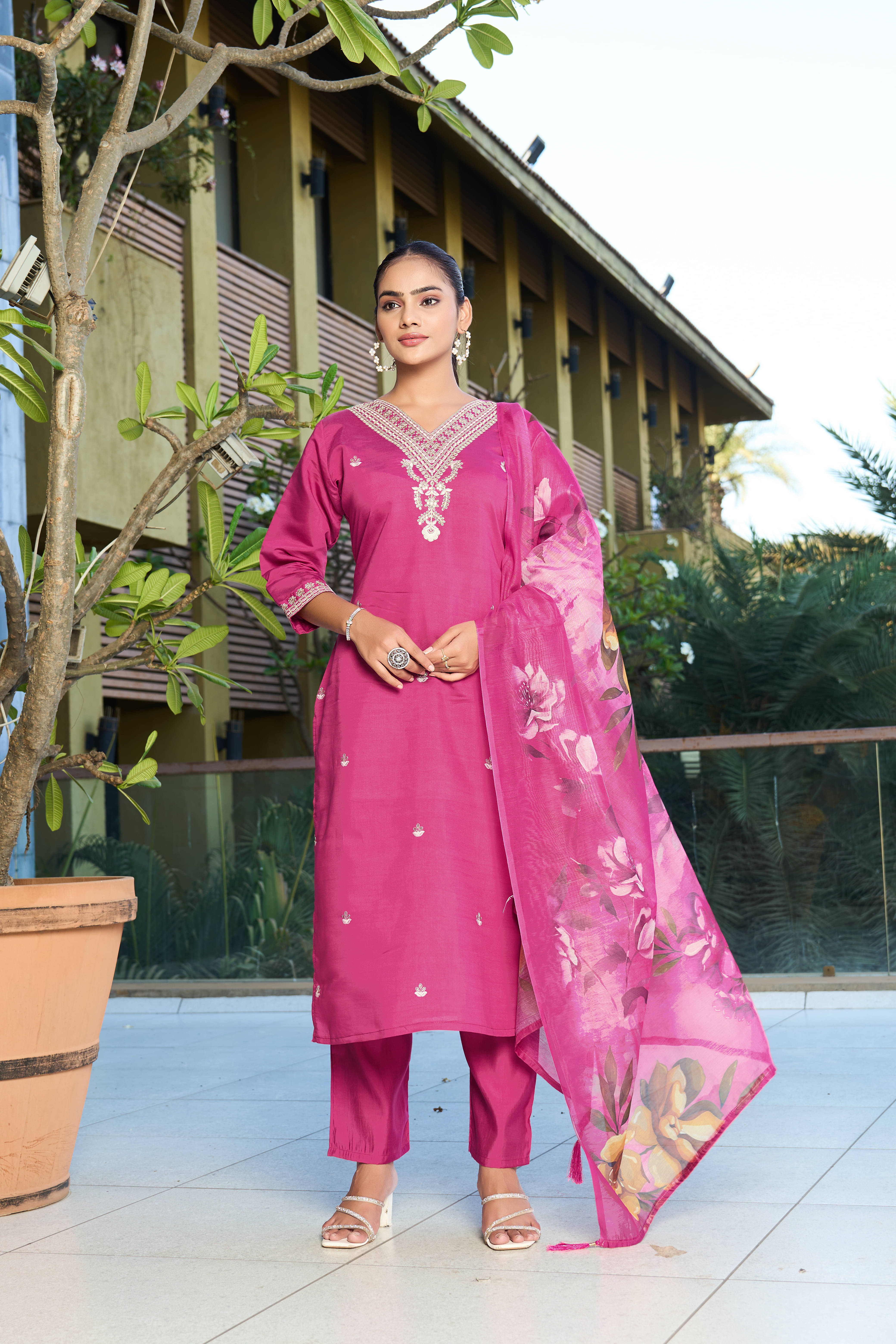     			Derifa Women Silk Blend Embroidered A-line Kurti With Harems Pants ( Multicoloured )