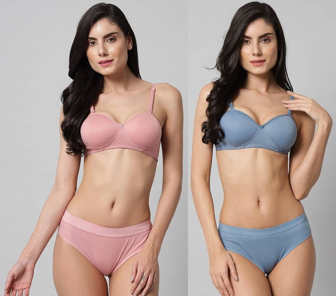 DoctorLingerie Pack of 2 Cotton Blend Bra & Panty Set For Women ( Pink,Blue )     			DoctorLingerie Pack of 2 Cotton Blend Bra & Panty Set For Women ( Pink,Blue )
