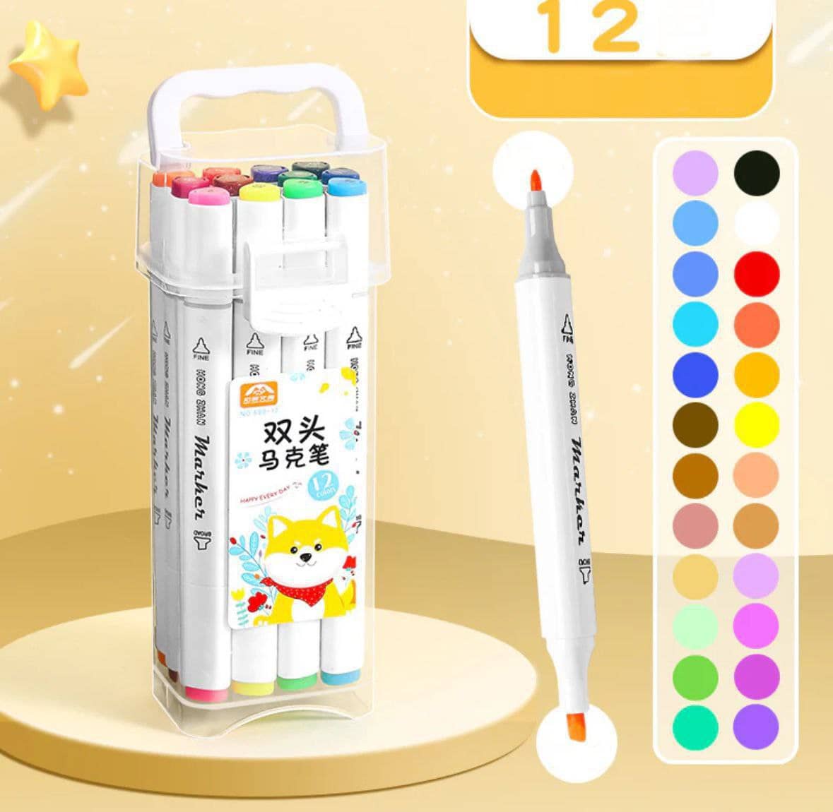 Dual Tip Colorful Art 12 Markers Sketch Pens Colors with Carrying Case for Painting Sketching Drawing - Stationery | Buy online on ZillyBuy