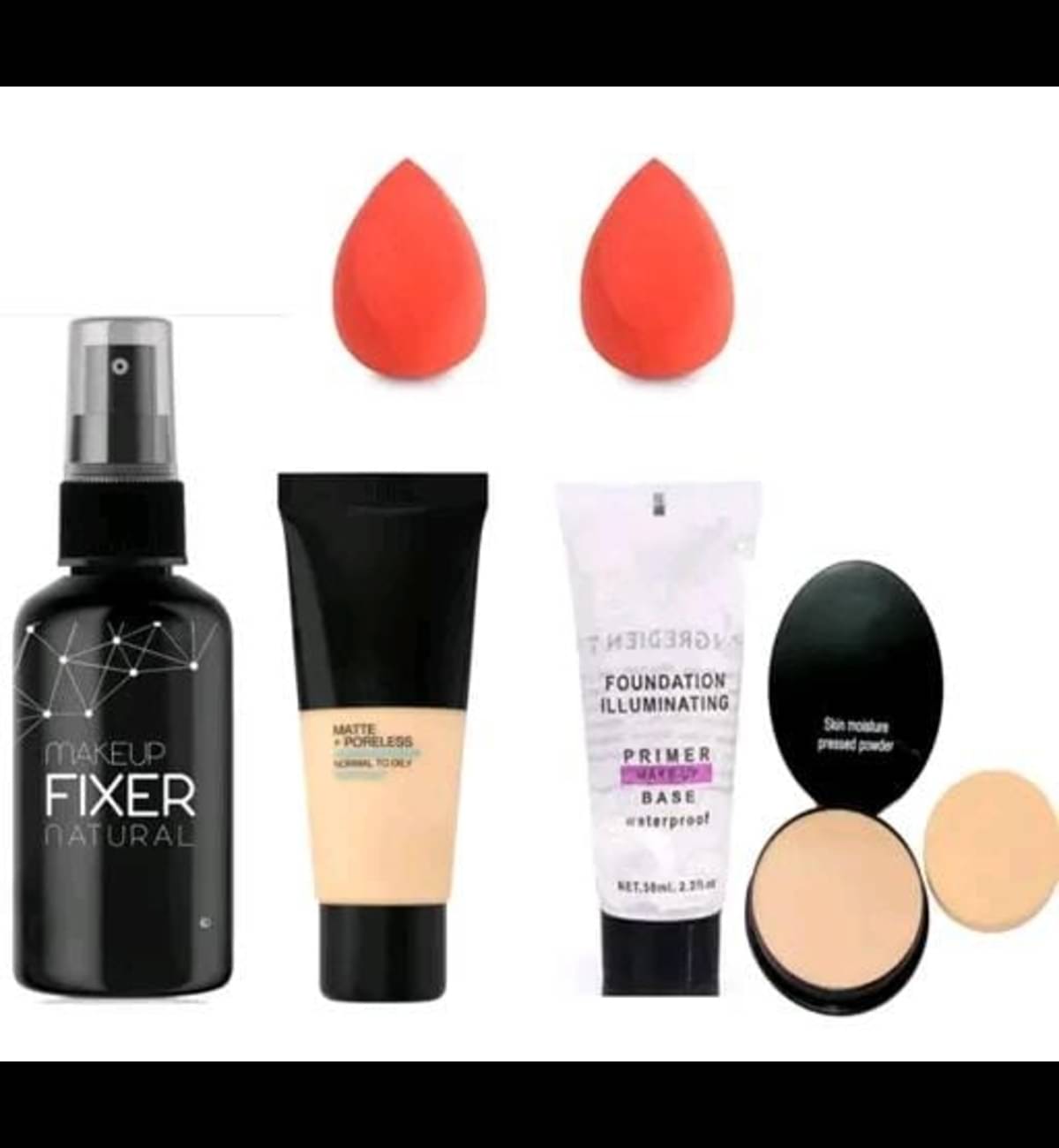 Generic Everyday Makeup Essentials Primer + Foundation + Compact + Makeup Fixer Spray Combo with Makeup Blender, Packof 6) Generic Everyday Makeup Essentials Primer + Foundation + Compact + Makeup Fixer Spray Combo with Makeup Blender, Packof 6)