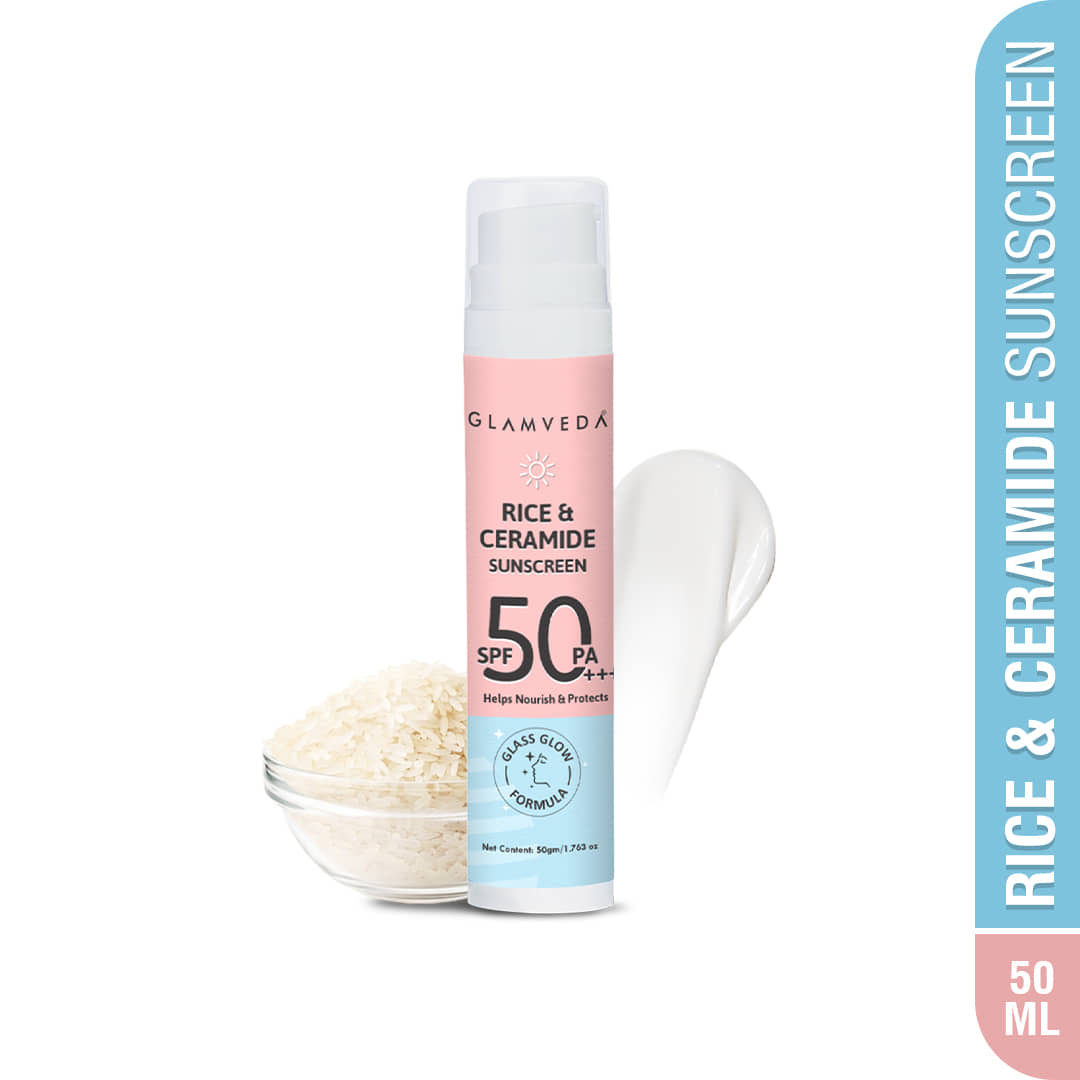 Glamveda Spf 50 Pa+++ Rice & Ceramide Dewy Sunscreen No White Cast, 50ml