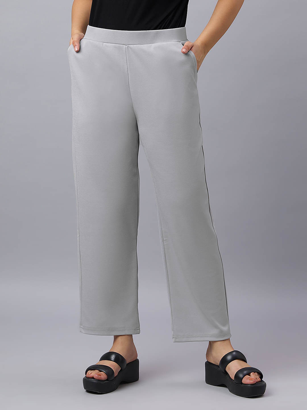     			HJ HASASI Pack of 1 Polyester Straight Women's Casual Pants ( Dark Grey )