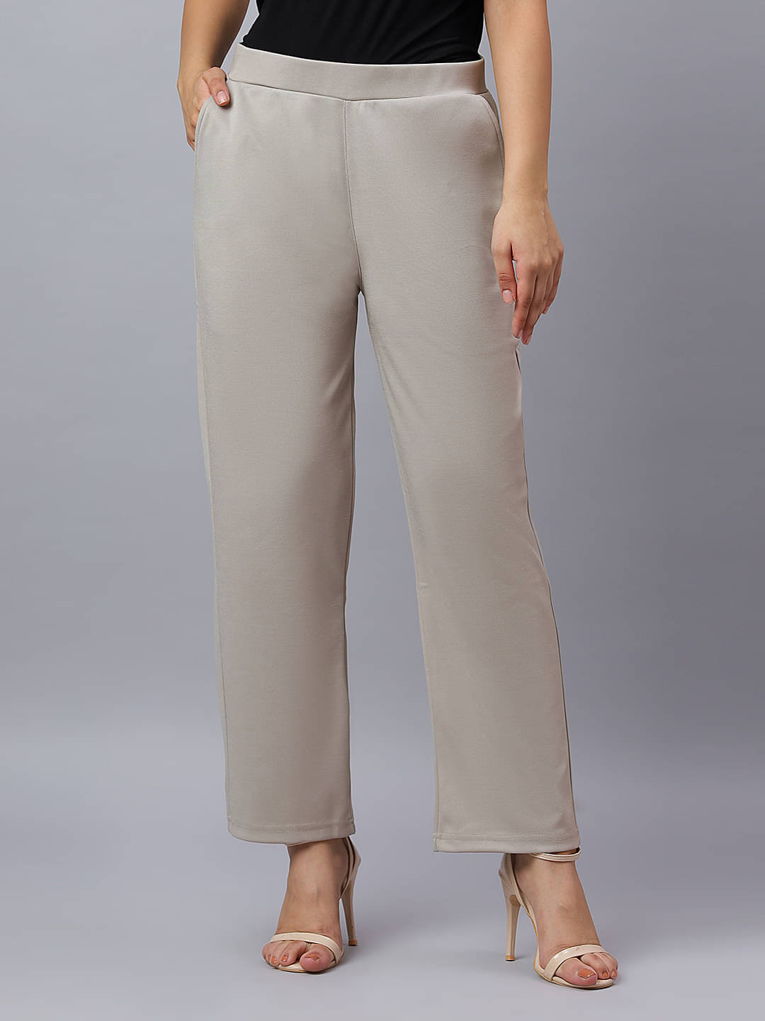     			HJ HASASI Pack of 1 Polyester Straight Women's Casual Pants ( Beige )