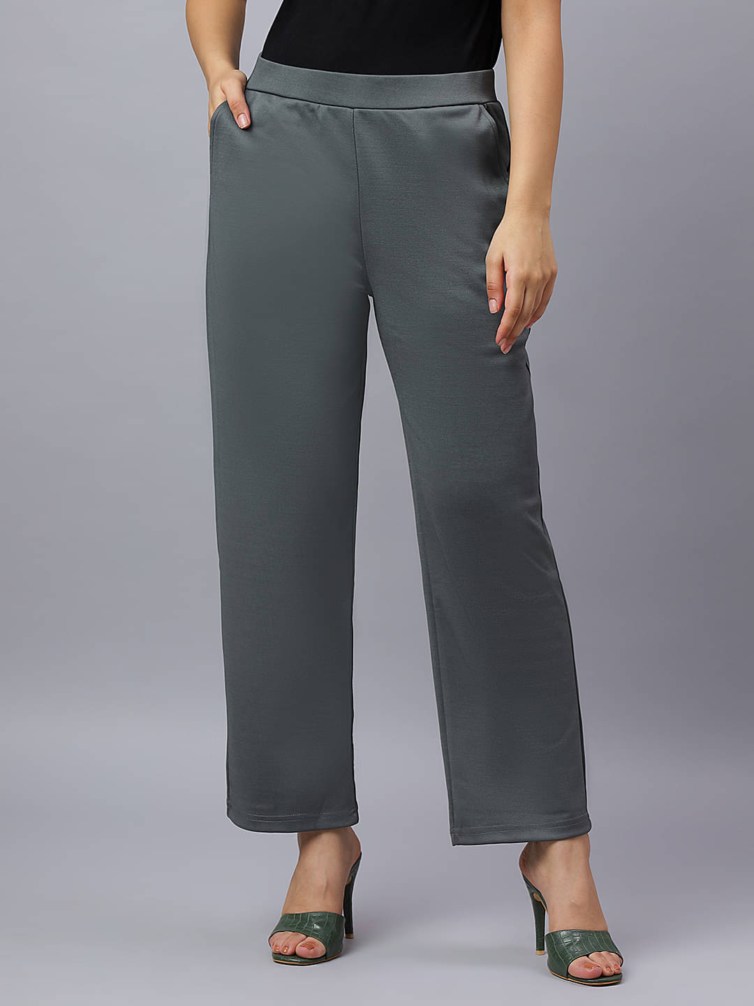     			HJ HASASI Pack of 1 Polyester Straight Women's Casual Pants ( Grey )