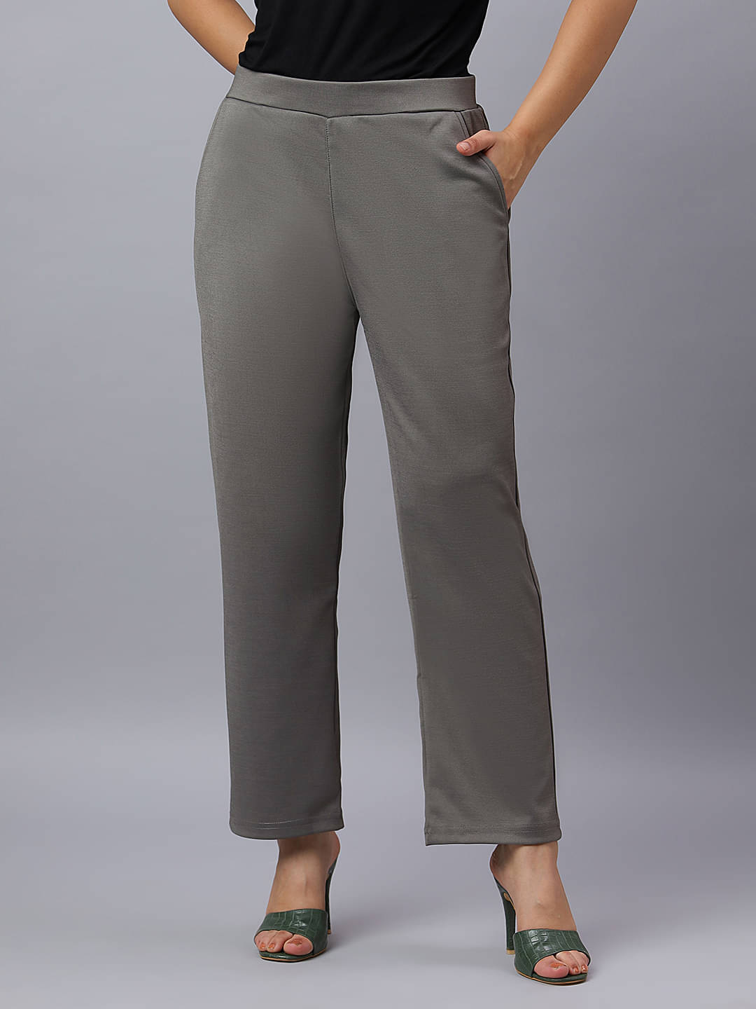     			HJ HASASI Pack of 1 Polyester Straight Women's Casual Pants ( Olive )