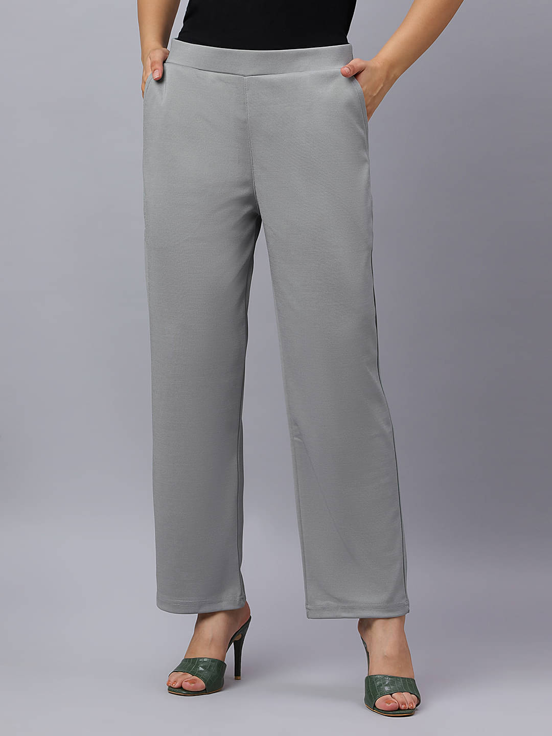     			HJ HASASI Pack of 1 Polyester Straight Women's Casual Pants ( Grey )