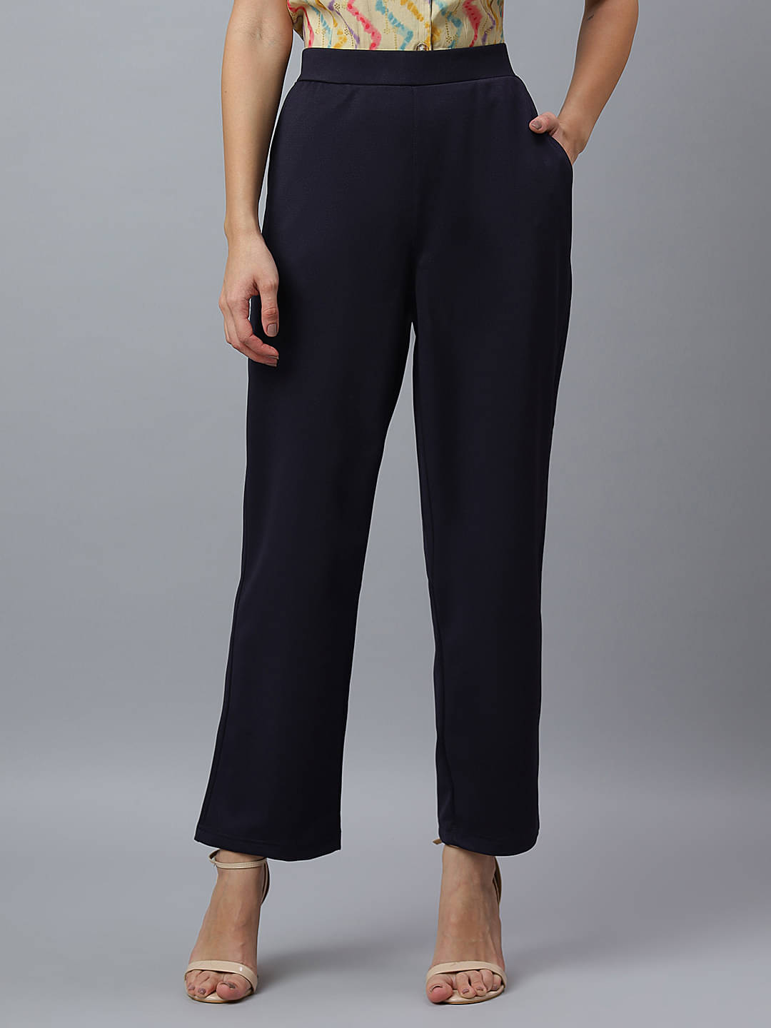     			HJ HASASI Pack of 1 Lycra Straight Women's Casual Pants ( Navy )