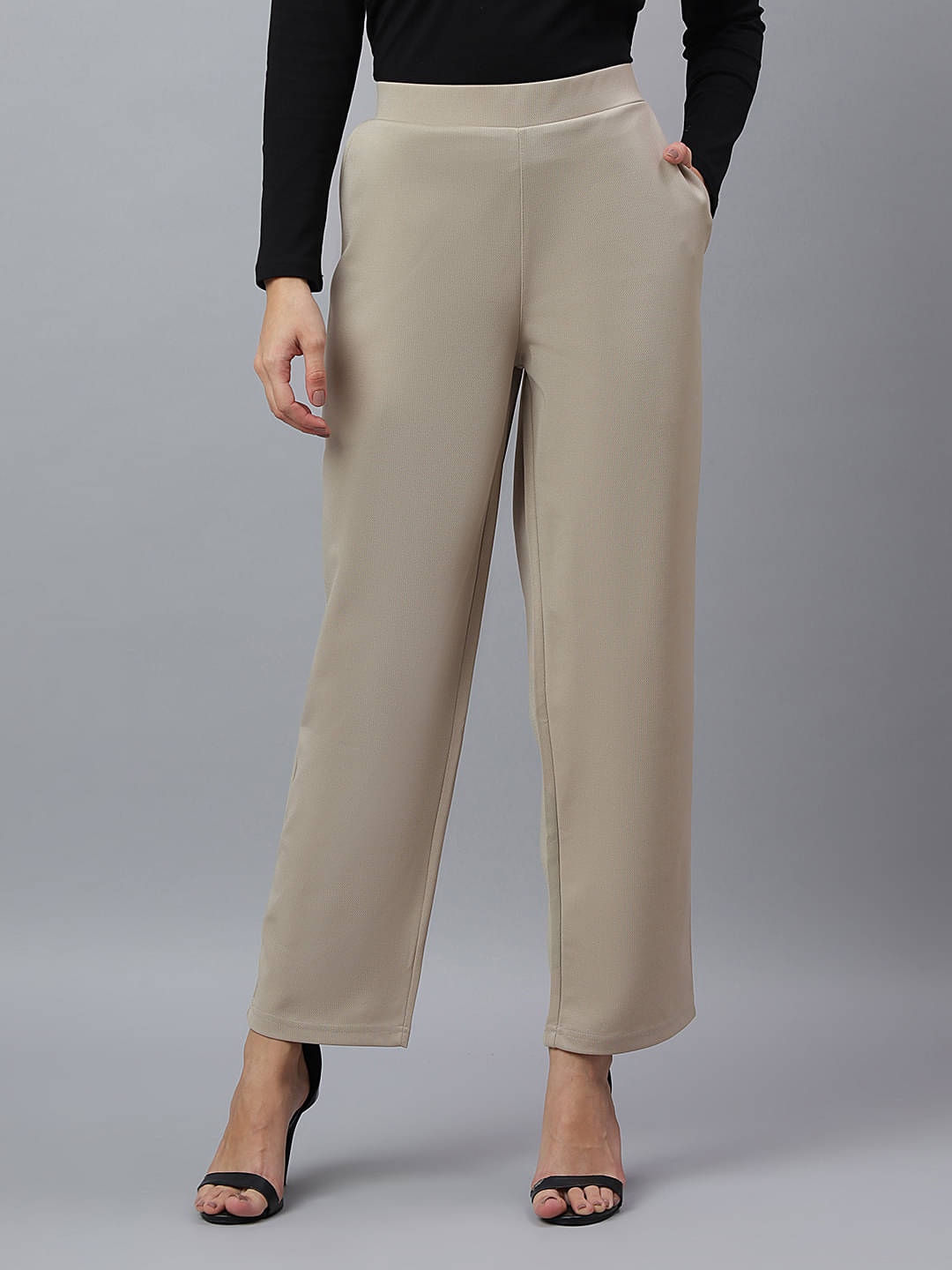     			HJ HASASI Pack of 1 Lycra Straight Women's Casual Pants ( Beige )