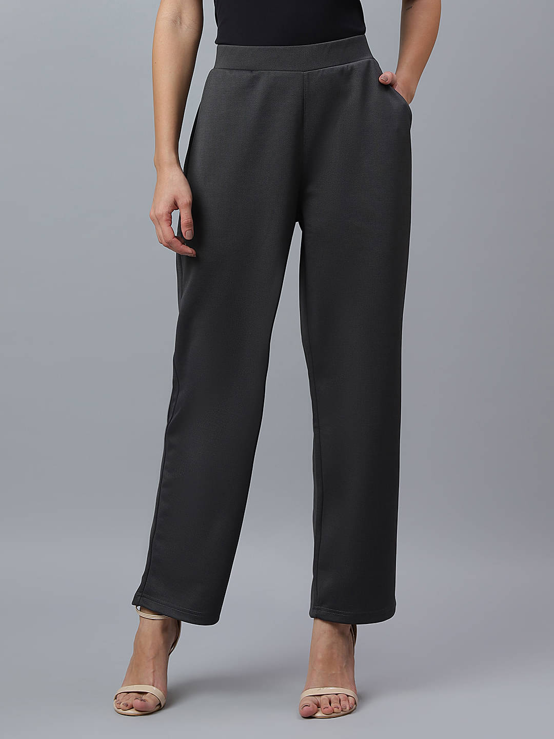     			HJ HASASI Pack of 1 Elastane Straight Women's Casual Pants ( Dark Grey )