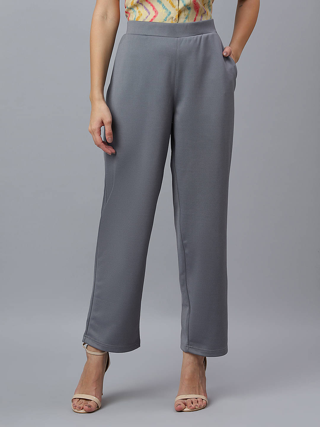     			HJ HASASI Pack of 1 Elastane Straight Women's Casual Pants ( Grey )