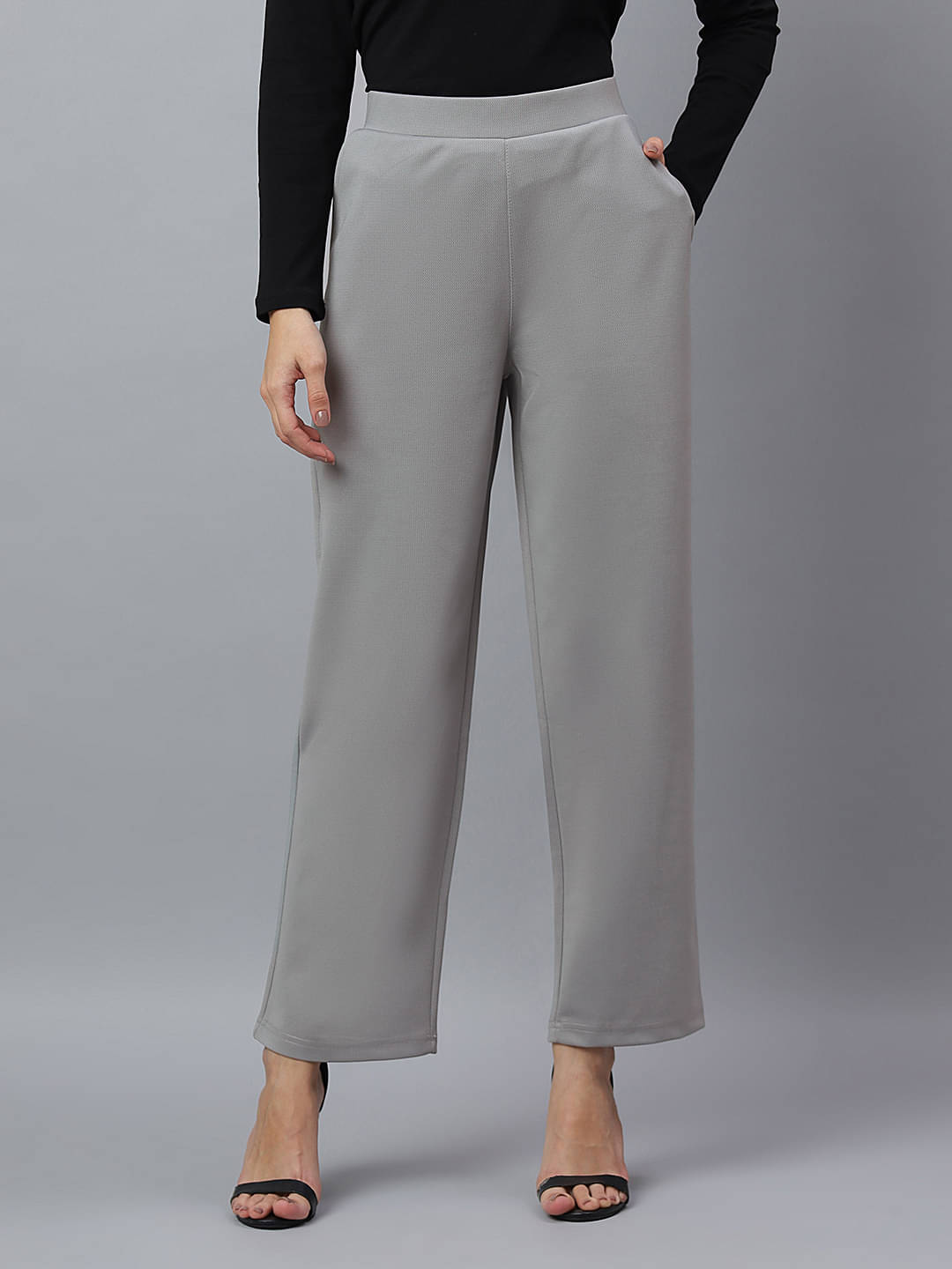     			HJ HASASI Pack of 1 Lycra Straight Women's Casual Pants ( Grey )