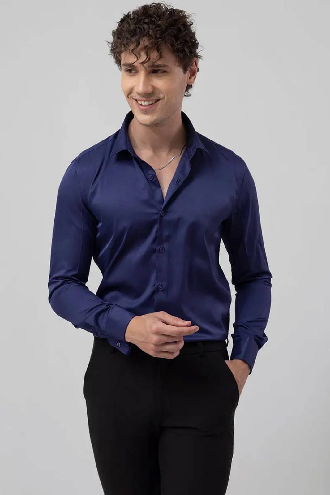     			Helix Attire Satin Regular Fit Full Sleeves Men's Formal Shirt - Navy Blue ( Pack of 1 )