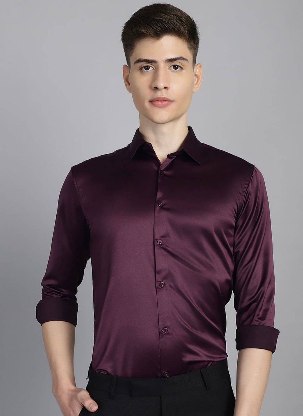 Helix Attire Satin Regular Fit Full Sleeves Men's Formal Shirt - Purple ( Pack of 1 ) Helix Attire Satin Regular Fit Full Sleeves Men's Formal Shirt - Purple ( Pack of 1 )