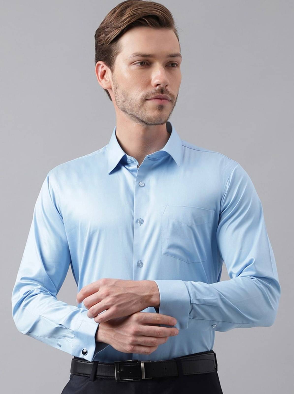 Helix Attire Satin Regular Fit Full Sleeves Men's Formal Shirt - Light Blue ( Pack of 1 ) Helix Attire Satin Regular Fit Full Sleeves Men's Formal Shirt - Light Blue ( Pack of 1 )