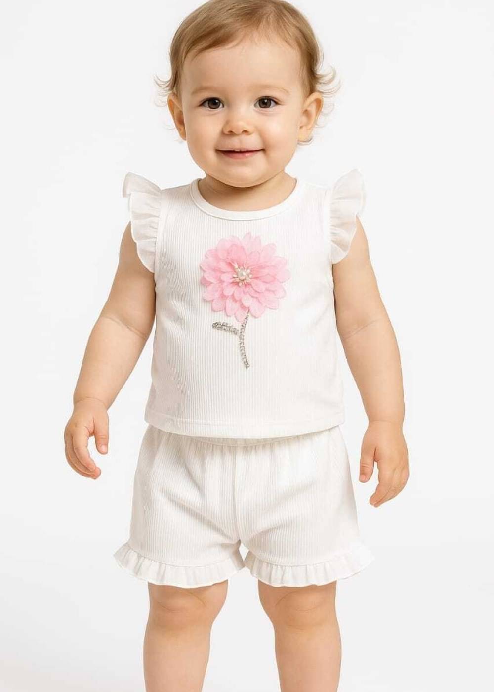     			Ishrat Collection Pack of 1 Baby Girls Cotton Blend T-shirt & Pants ( White )