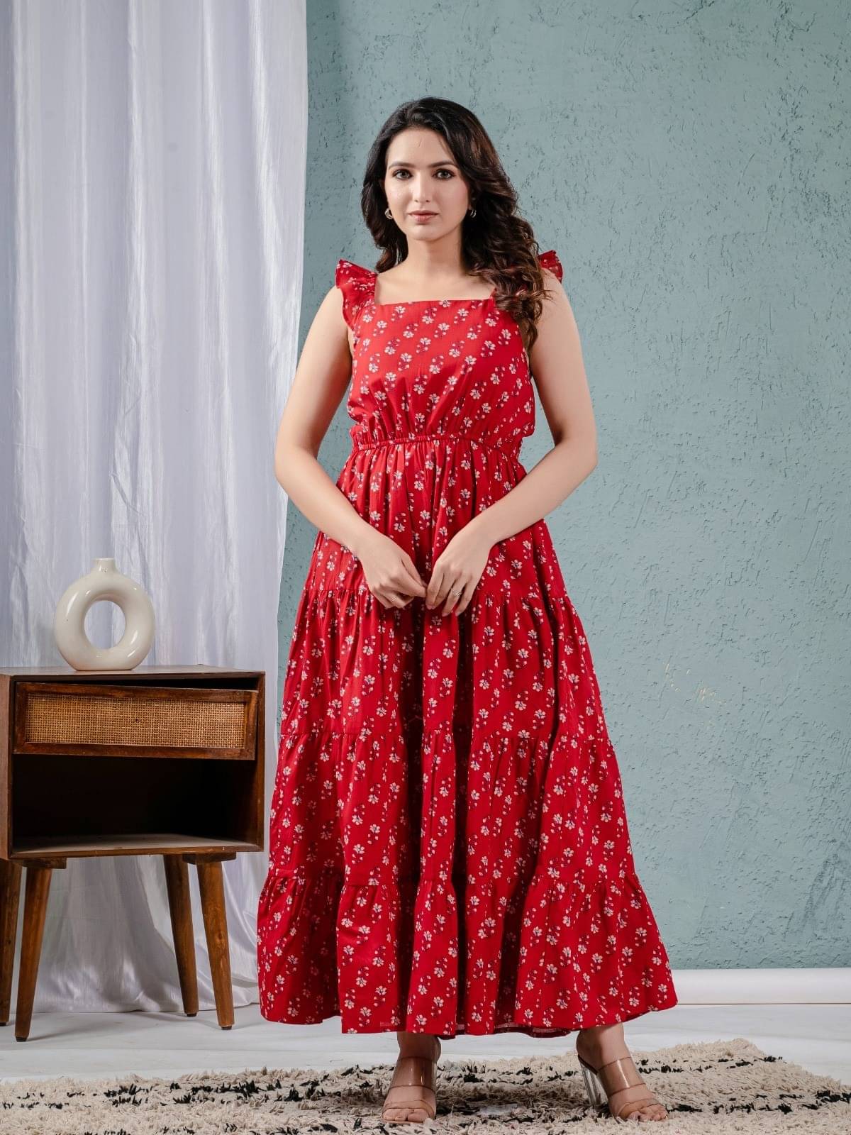     			KAMLA ARTS Women Cotton Printed Gown ( Red )