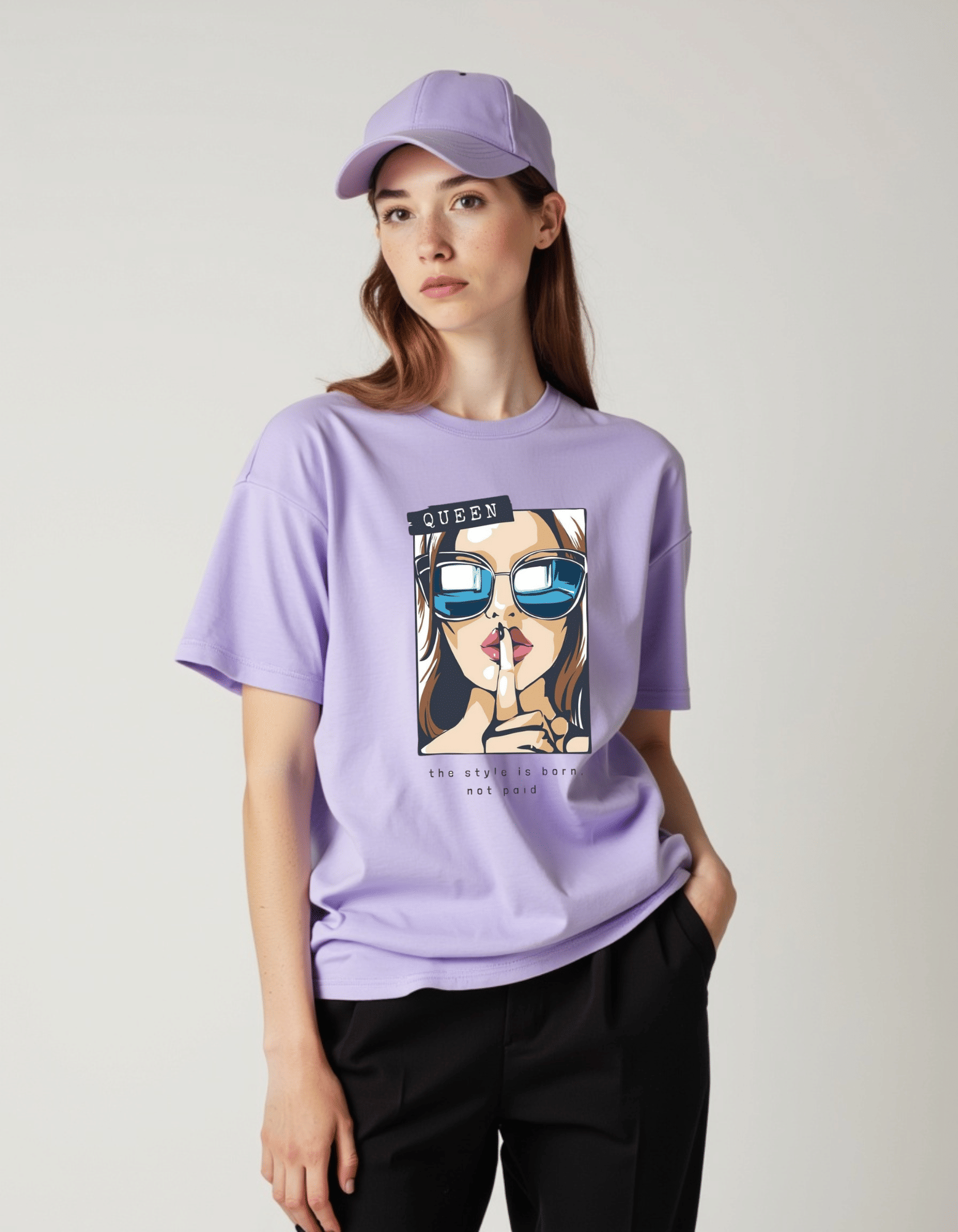     			KMB & CO. Women Cotton Printed Oversized Fit Round Neck T-Shirt ( Purple )