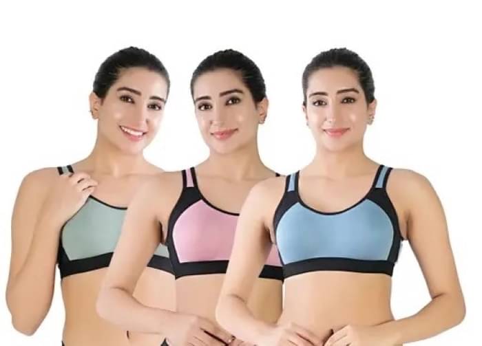 Kiran Enterprises Blue,Green,Pink Cotton Non Padded Women's Sports Bra ( Pack of 3 ) Kiran Enterprises Blue,Green,Pink Cotton Non Padded Women's Sports Bra ( Pack of 3 )
