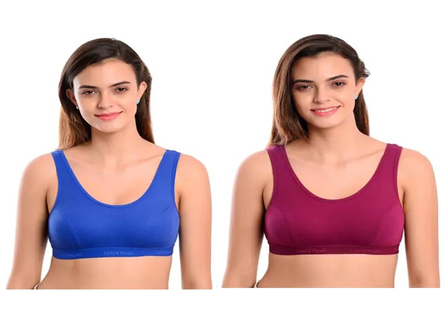     			Kiran Enterprises Blue,Maroon Cotton Non Padded Women's Sports Bra ( Pack of 2 )