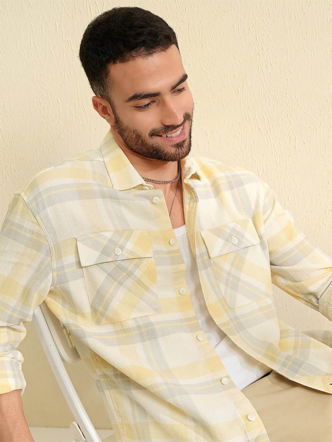     			Locomotive 100% Cotton Regular Fit Checks Full Sleeves Men's Casual Shirt - Cream ( Pack of 1 )
