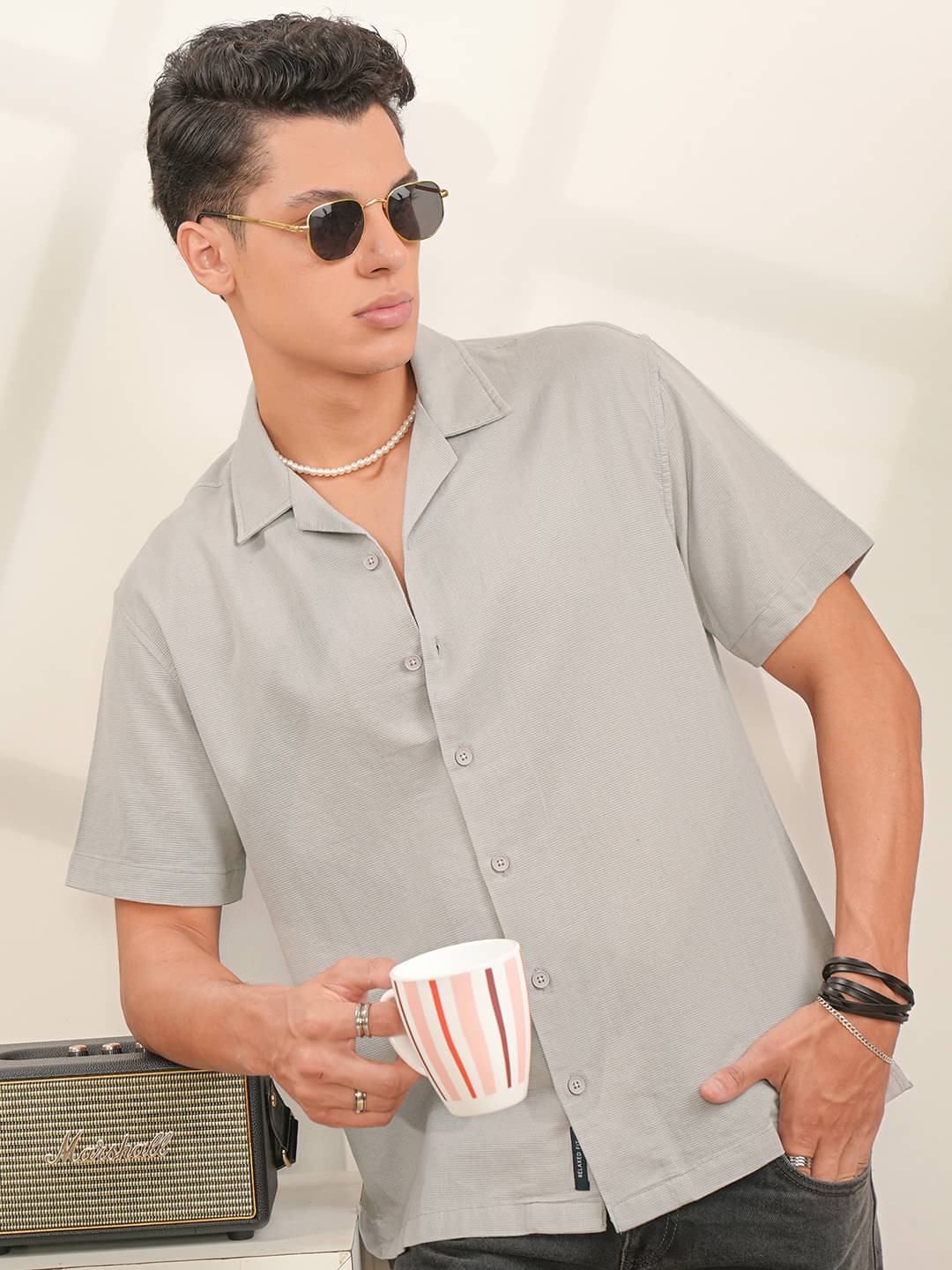     			Locomotive 100% Cotton Relaxed Fit Solids Half Sleeves Men's Casual Shirt - Light Grey ( Pack of 1 )