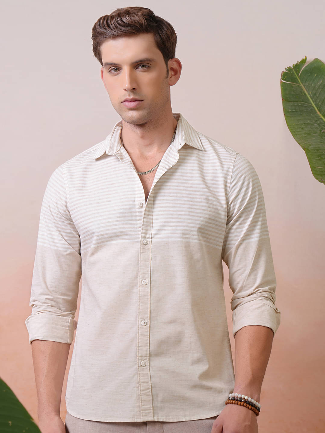     			Locomotive Cotton Blend Regular Fit Striped Full Sleeves Men's Casual Shirt - Beige ( Pack of 1 )