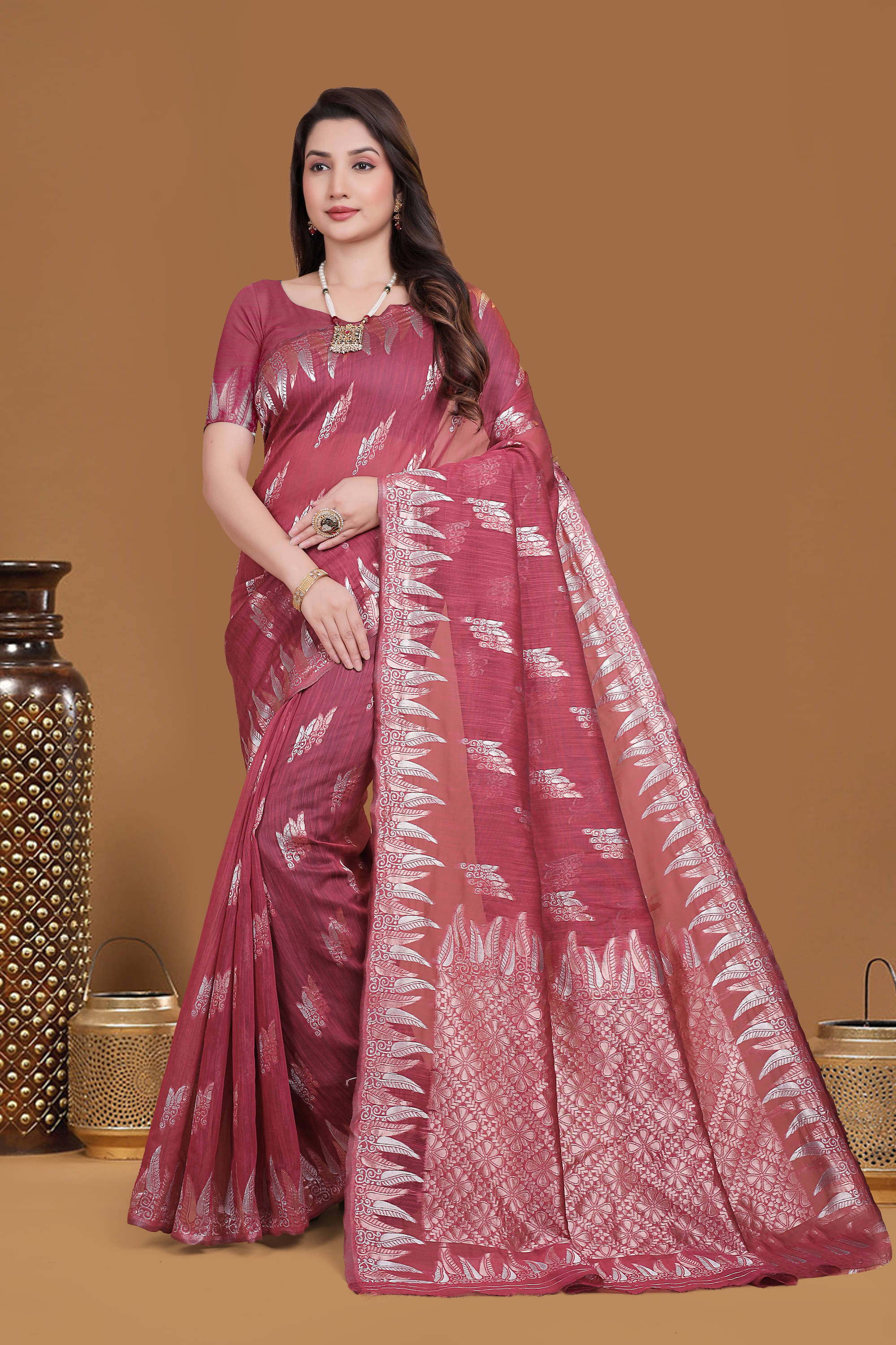     			NENCY FASHIONS Silk Woven Kanjeevaram Sarees With Unstitched Blouse Piece ( Pink )