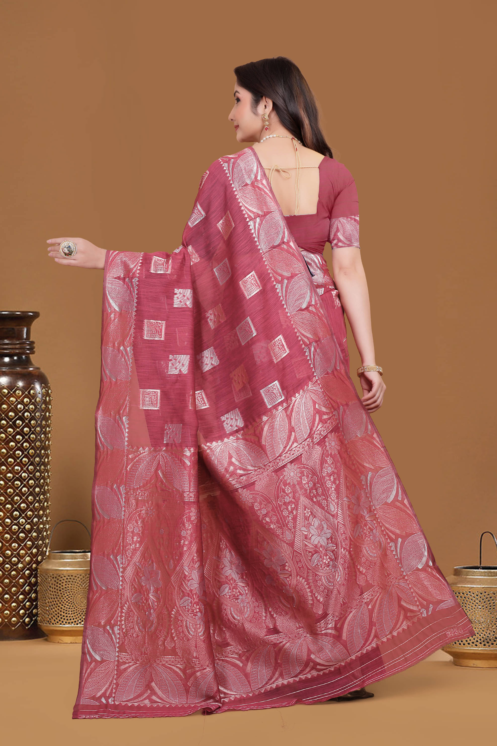 NENCY FASHIONS Silk Woven Kanjeevaram Sarees With Unstitched Blouse Piece ( Pink ) NENCY FASHIONS Silk Woven Kanjeevaram Sarees With Unstitched Blouse Piece ( Pink )