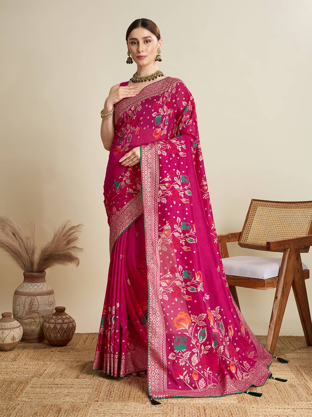     			Nayanthara Trends Cotton Silk Printed Saree With Unstitched Blouse Piece ( Pink )