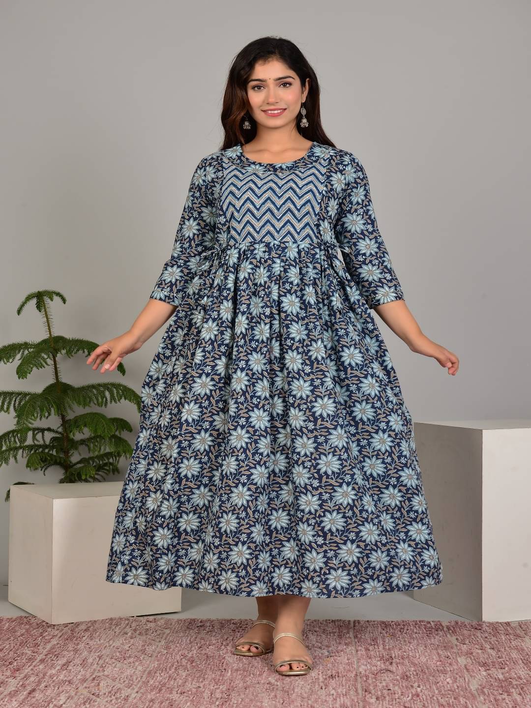 Nevisha Style Blue Cotton Women's Maternity Dress ( Pack of 1 )     			Nevisha Style Blue Cotton Women's Maternity Dress ( Pack of 1 )