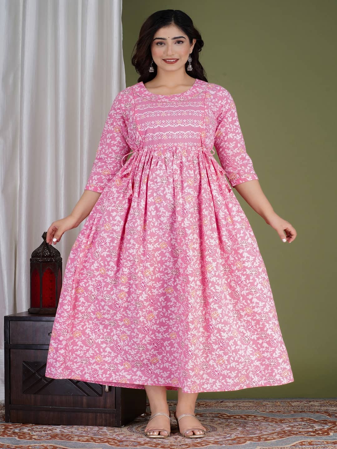 Nevisha Style Pink Cotton Women's Maternity Dress ( Pack of 1 )