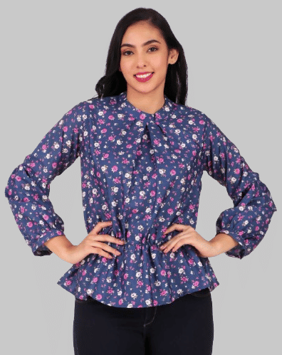     			PRIJHON Women's Crepe A-Line Top ( Blue )