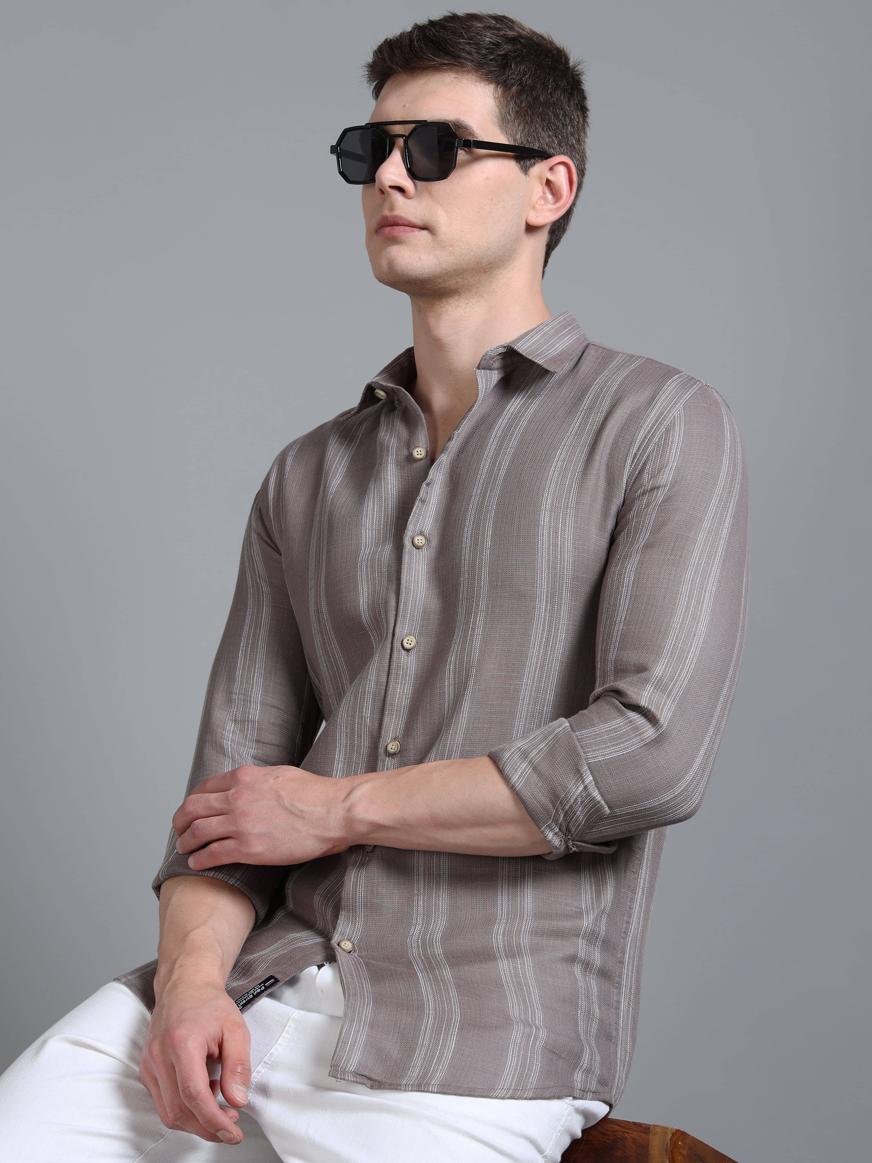     			Paul Street 100% Cotton Slim Fit Striped Full Sleeves Men's Casual Shirt - Brown ( Pack of 1 )