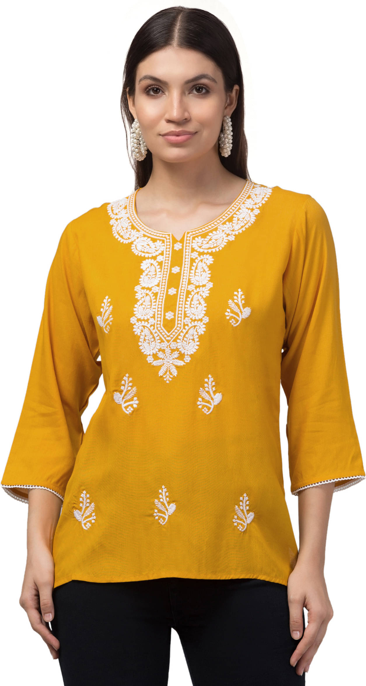 SMASUM Women Rayon Embroidered Straight Kurti ( Mustard ) SMASUM Women Rayon Embroidered Straight Kurti ( Mustard )