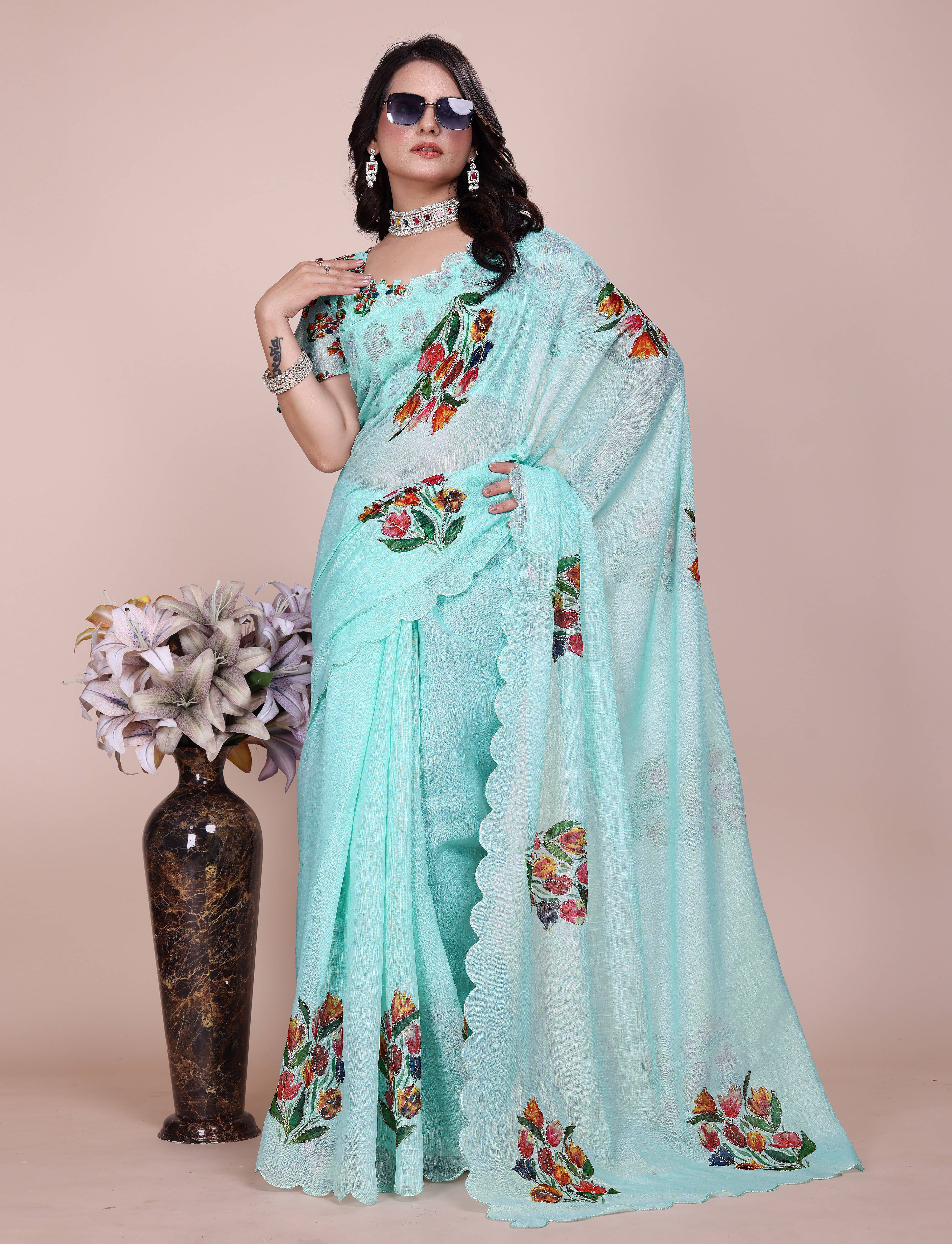     			Sadika Art Silk Self Design Saree With Unstitched Blouse Piece ( Light Blue )