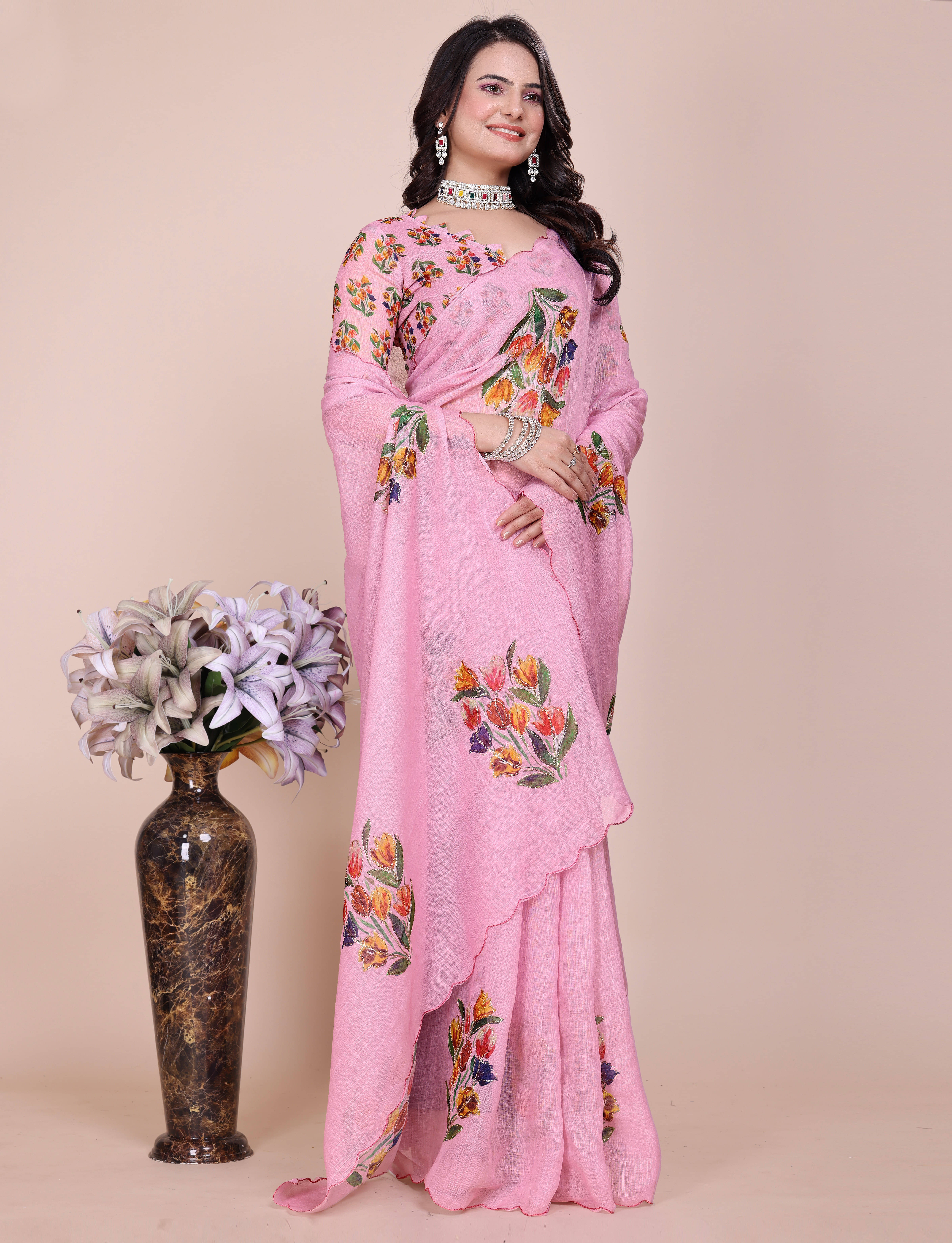     			Sadika Art Silk Self Design Saree With Unstitched Blouse Piece ( Pink )