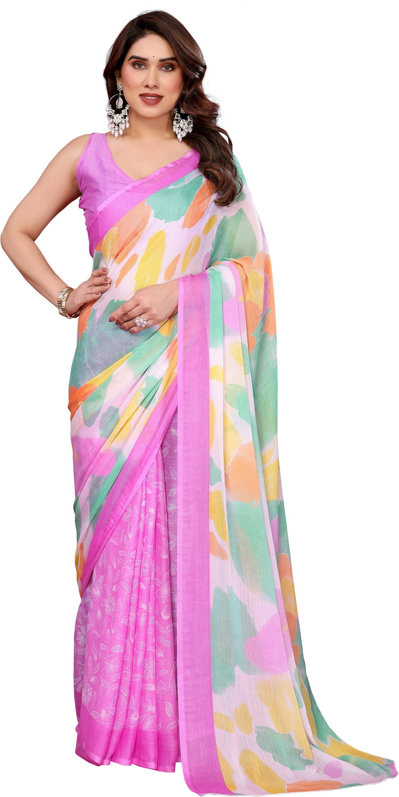 Sadika Chiffon Colorblock Saree With Unstitched Blouse Piece ( Purple ) Sadika Chiffon Colorblock Saree With Unstitched Blouse Piece ( Purple )