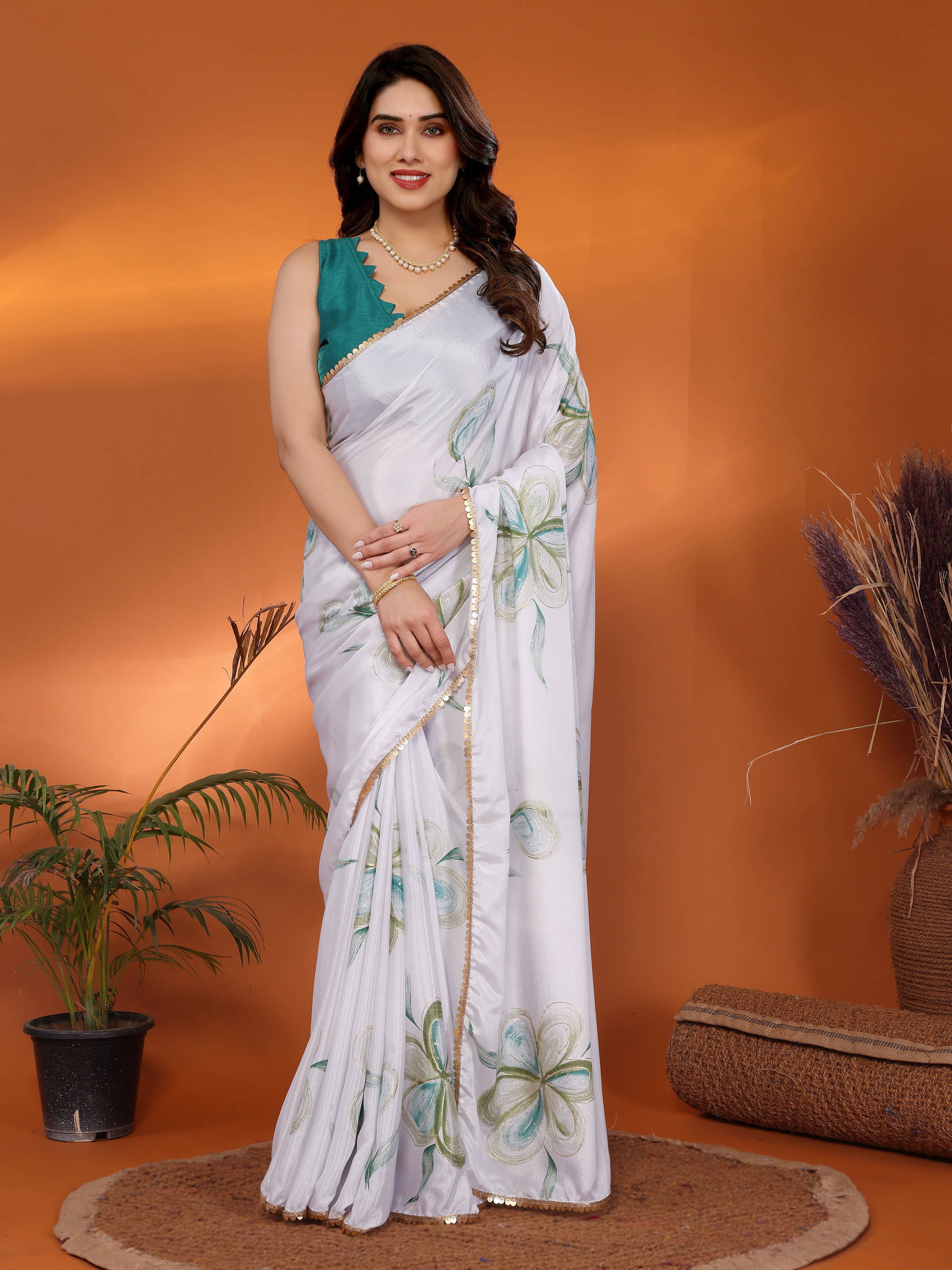 Sadika Chiffon Embellished Saree With Unstitched Blouse Piece ( Light Green ) Sadika Chiffon Embellished Saree With Unstitched Blouse Piece ( Light Green )