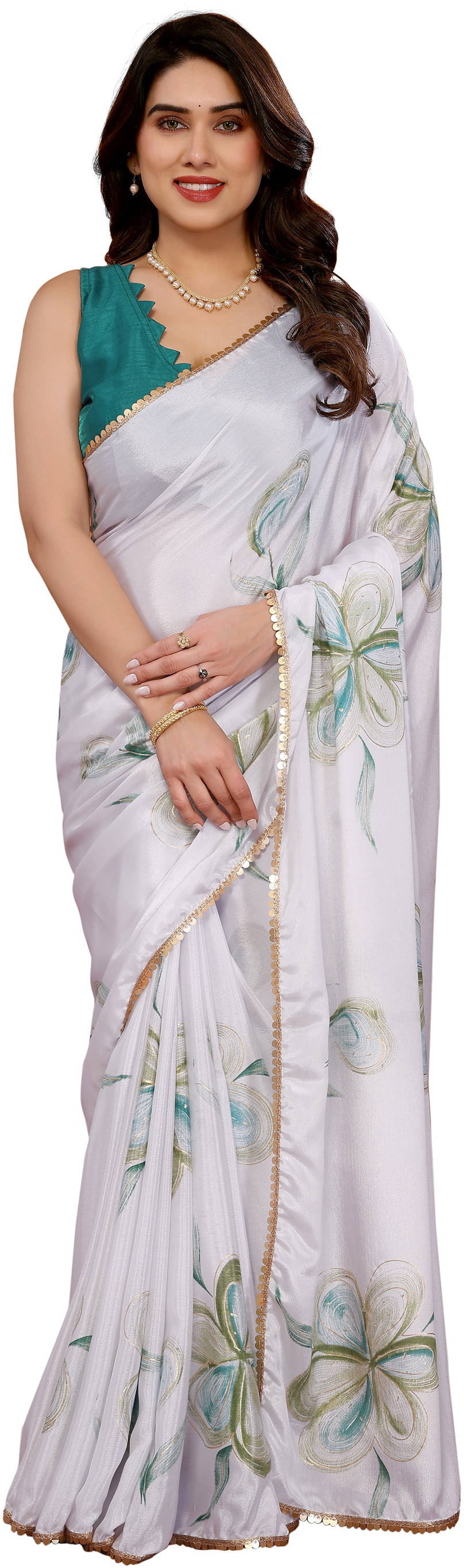     			Sadika Chiffon Embellished Saree With Unstitched Blouse Piece ( Light Green )