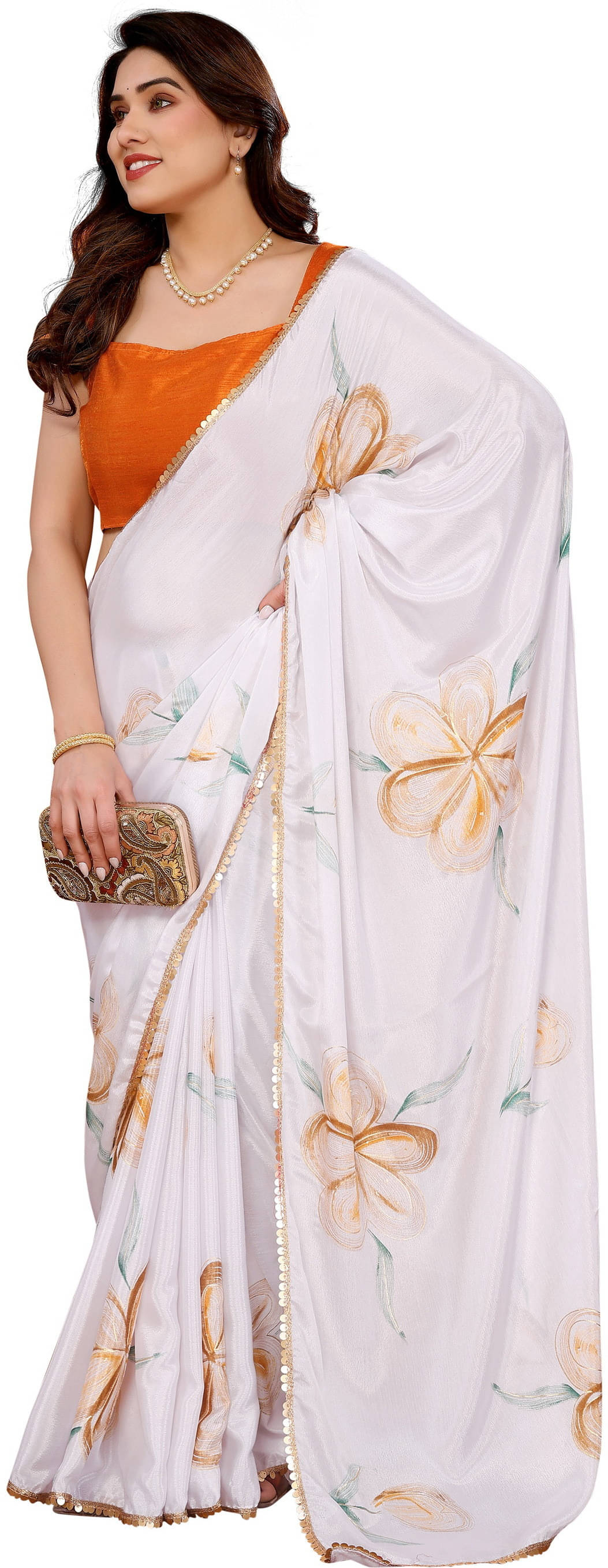     			Sadika Chiffon Embellished Saree With Unstitched Blouse Piece ( Orange )