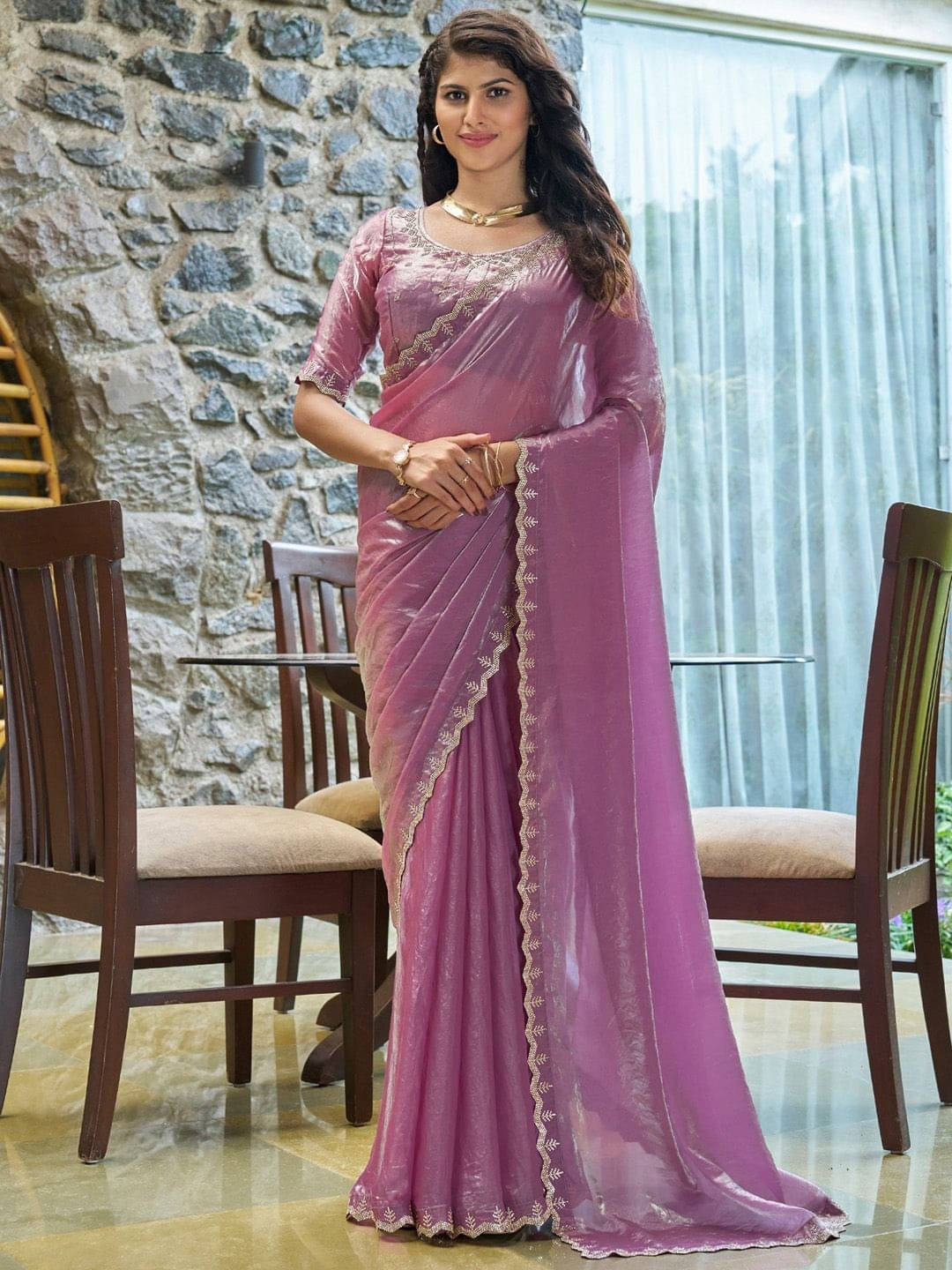 Sadika Chiffon Embellished Saree With Unstitched Blouse Piece ( Purple ) Sadika Chiffon Embellished Saree With Unstitched Blouse Piece ( Purple )