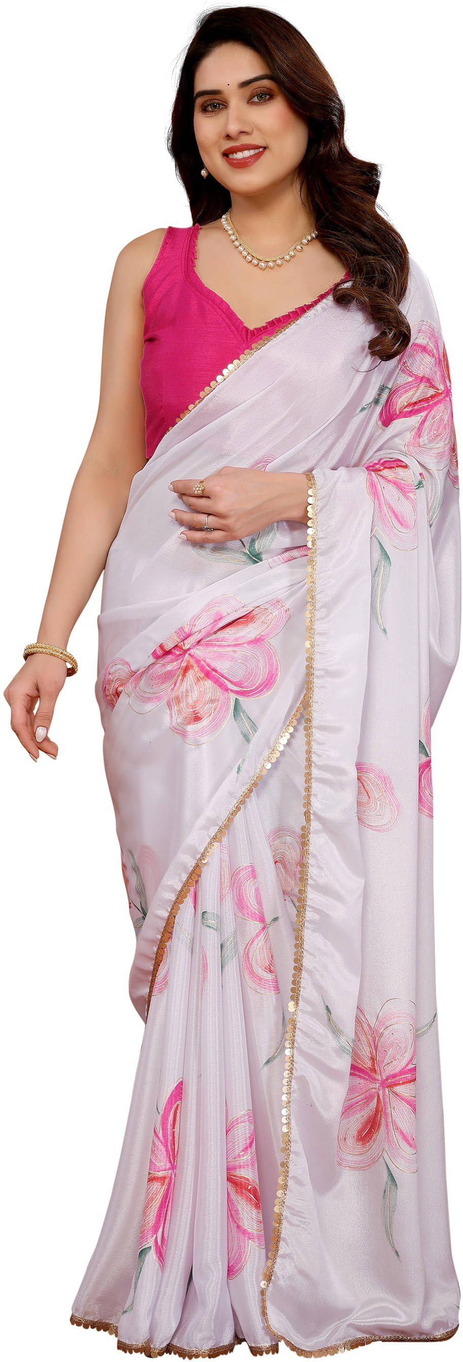     			Sadika Chiffon Embellished Saree With Unstitched Blouse Piece ( Pink )