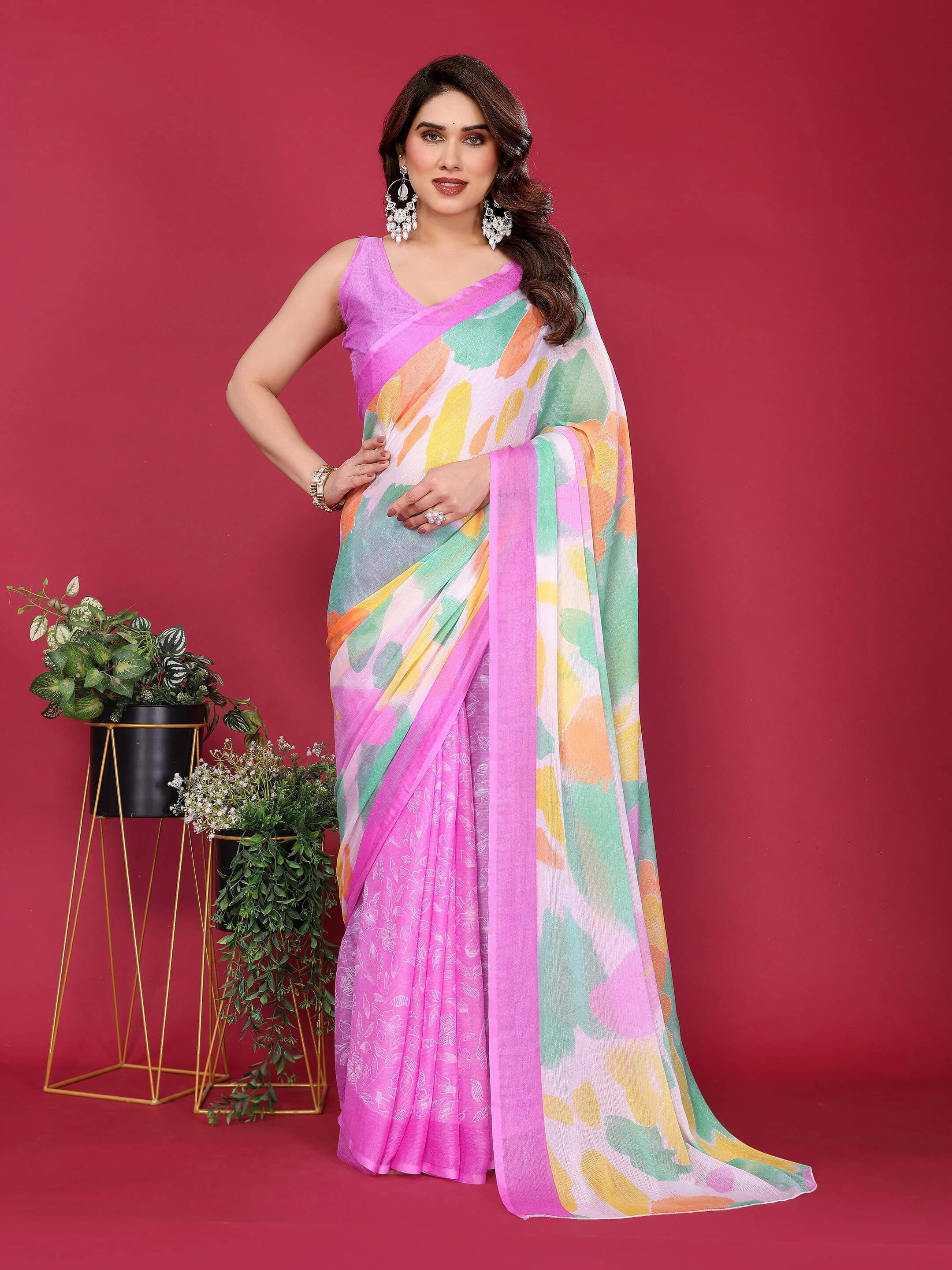 Sadika Chiffon Printed Saree With Unstitched Blouse Piece ( Purple ) Sadika Chiffon Printed Saree With Unstitched Blouse Piece ( Purple )