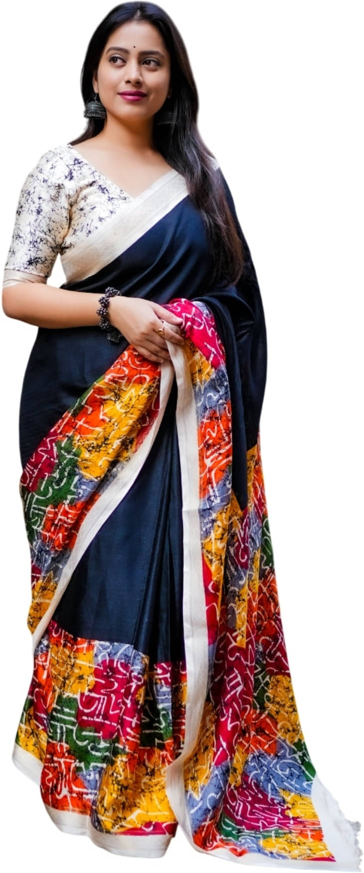 Sadika Cotton Silk Printed Saree With Unstitched Blouse Piece ( Black ) Sadika Cotton Silk Printed Saree With Unstitched Blouse Piece ( Black )